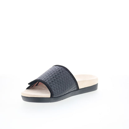 Spenco Charlotte SP1023BLK Womens Black Leather Slides Sandals Shoes