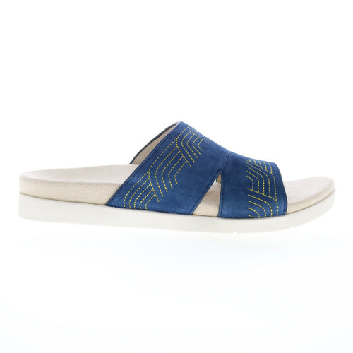 Spenco Twilight Ellie SP1070PEA Womens Blue Wide Suede Slides Sandals Shoes
