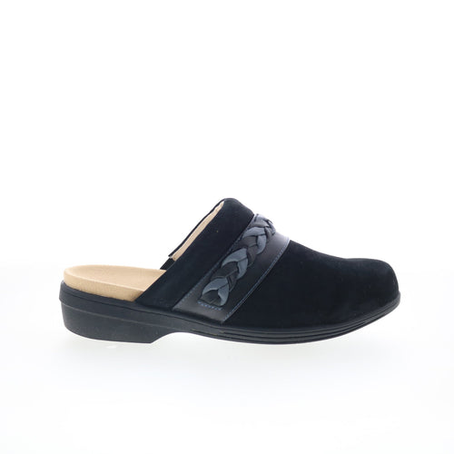Spenco Topanga Clog SP1097BLK Womens Black Suede Slip On Clog Flats Shoes
