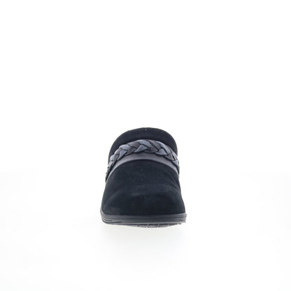 Spenco Topanga Clog SP1097BLK Womens Black Suede Slip On Clog Flats Shoes
