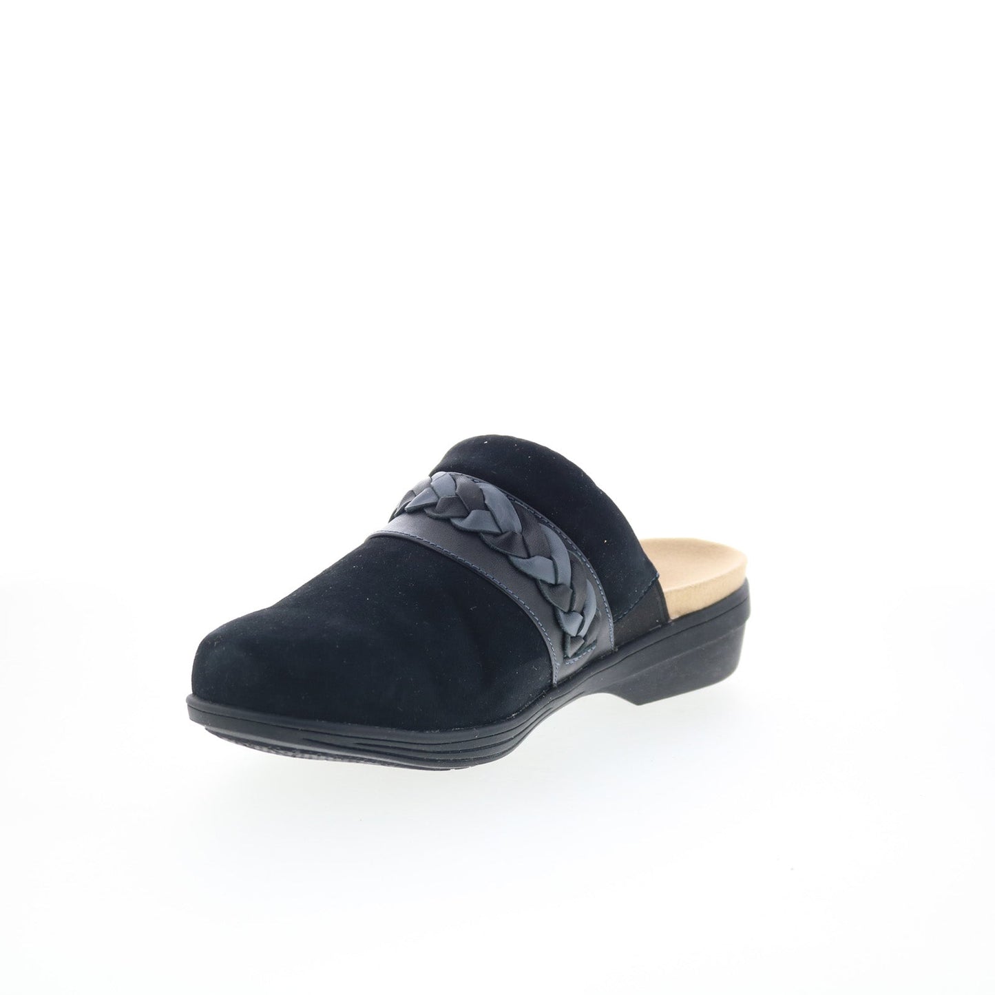 Spenco Topanga Clog SP1097BLK Womens Black Suede Slip On Clog Flats Shoes