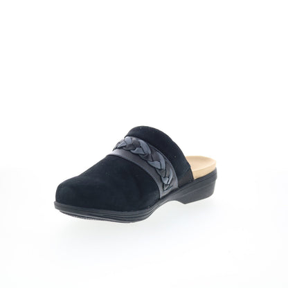 Spenco Topanga Clog SP1097BLK Womens Black Suede Slip On Clog Flats Shoes
