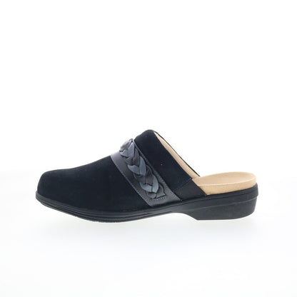 Spenco Topanga Clog SP1097BLK Womens Black Suede Slip On Clog Flats Shoes