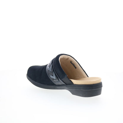 Spenco Topanga Clog SP1097BLK Womens Black Suede Slip On Clog Flats Shoes
