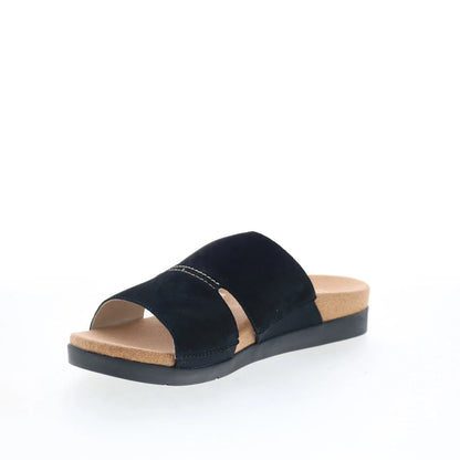 Spenco Sunrise Slide SP1218BLK Womens Black Wide Nubuck Slides Sandals Shoes