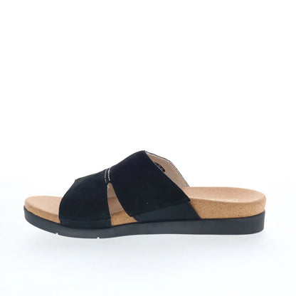 Spenco Sunrise Slide SP1218BLK Womens Black Wide Nubuck Slides Sandals Shoes