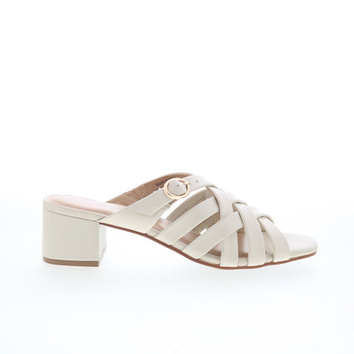 Trotters Lauri T2406-112 Womens Beige Leather Slip On Heeled Sandals Shoes