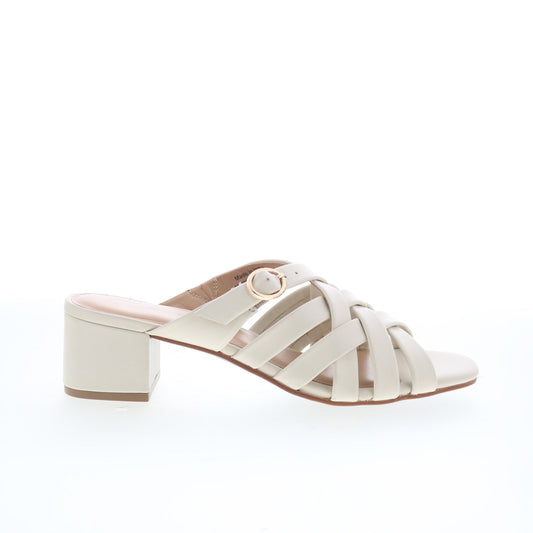 Trotters Lauri T2406-112 Womens Beige Leather Slip On Heeled Sandals Shoes