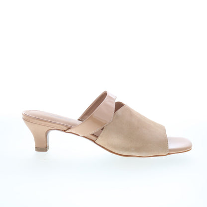 Trotters Ninette T2518-160 Womens Beige Suede Slip On Heeled Sandals Shoes