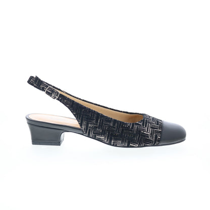 Trotters Dea T7001-013 Womens Black Leather Slingback Heels Shoes