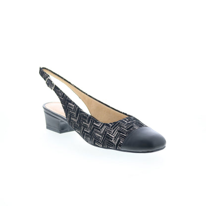 Trotters Dea T7001-013 Womens Black Leather Slingback Heels Shoes