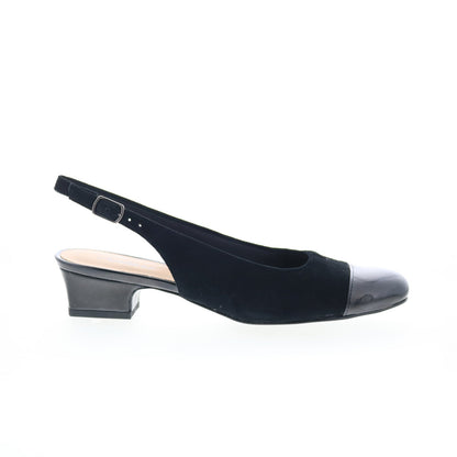 Trotters Dea T7001-048 Womens Black Narrow Suede Slingback Heels Shoes