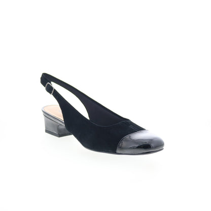 Trotters Dea T7001-048 Womens Black Narrow Suede Slingback Heels Shoes