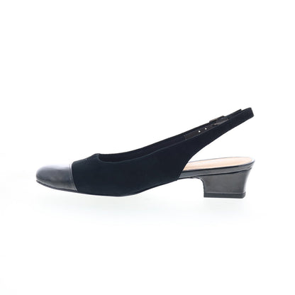 Trotters Dea T7001-048 Womens Black Narrow Suede Slingback Heels Shoes
