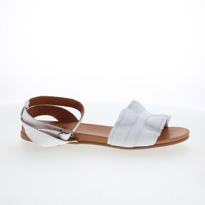 Miz Mooz Theresa Womens White Leather Hook & Loop Strap Sandals Shoes