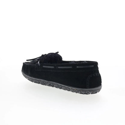 Minnetonka Tilia 40150 Womens Black Suede Slip On Moccasin Slippers Shoes