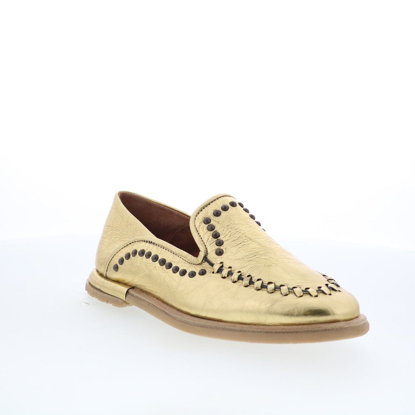 A.S. 98 Tonie Womens Gold Leather Slip On Loafer Flats Shoes