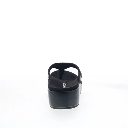 Spenco Weekend SP1076BLK Womens Black Wide Leather Flip-Flops Sandals Shoes